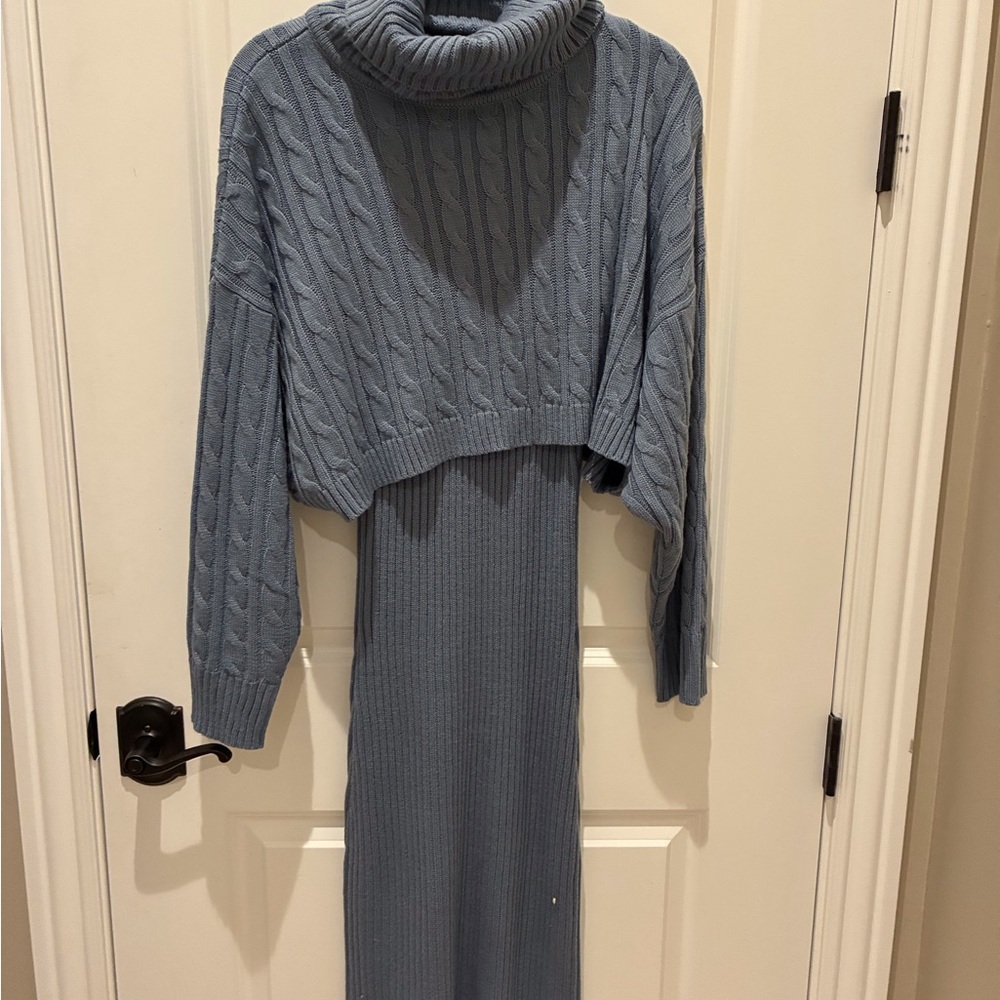 New without tags Blue sweater dress two piece set.